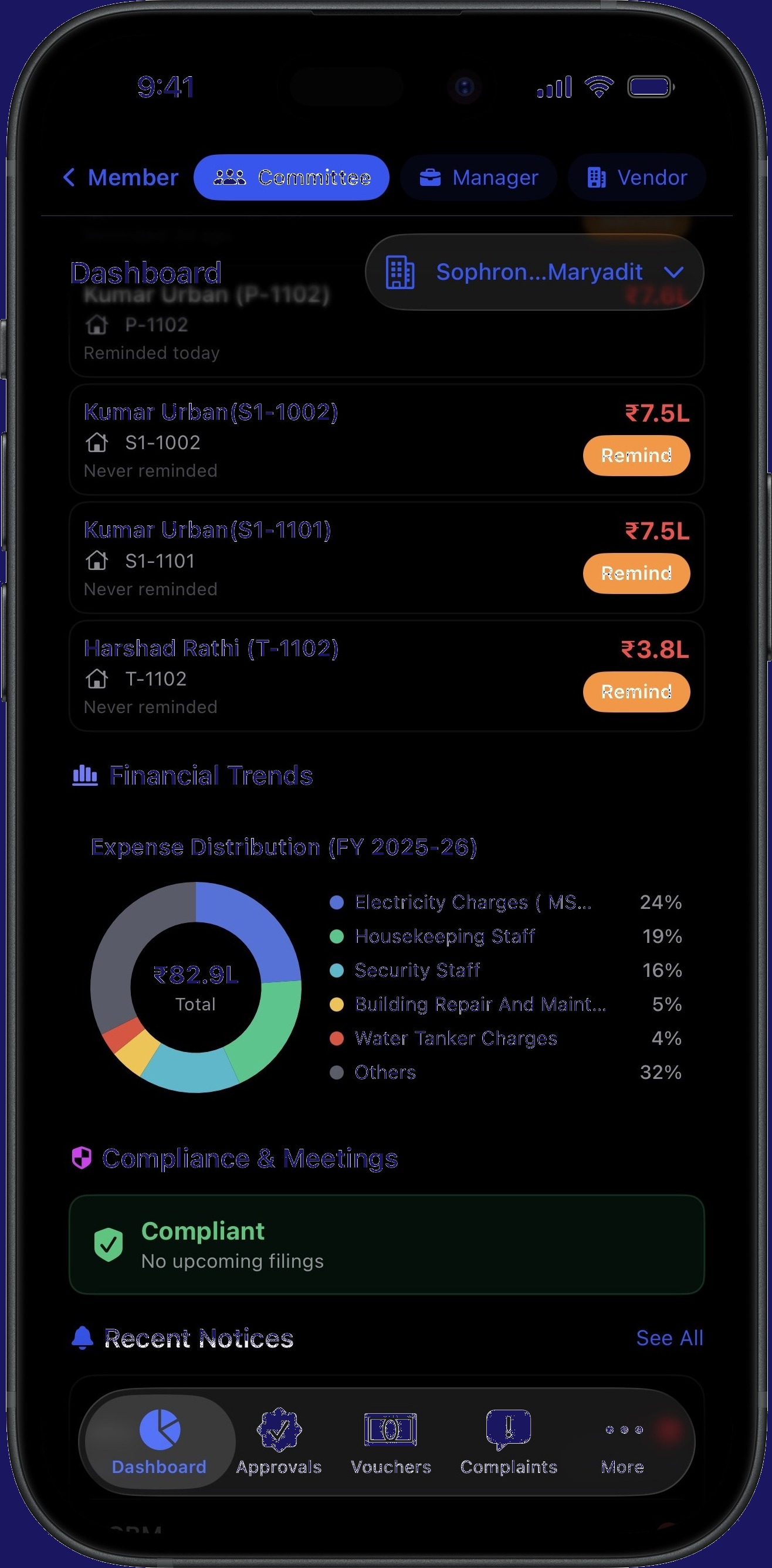 Socei App — Dark Mode Dashboard